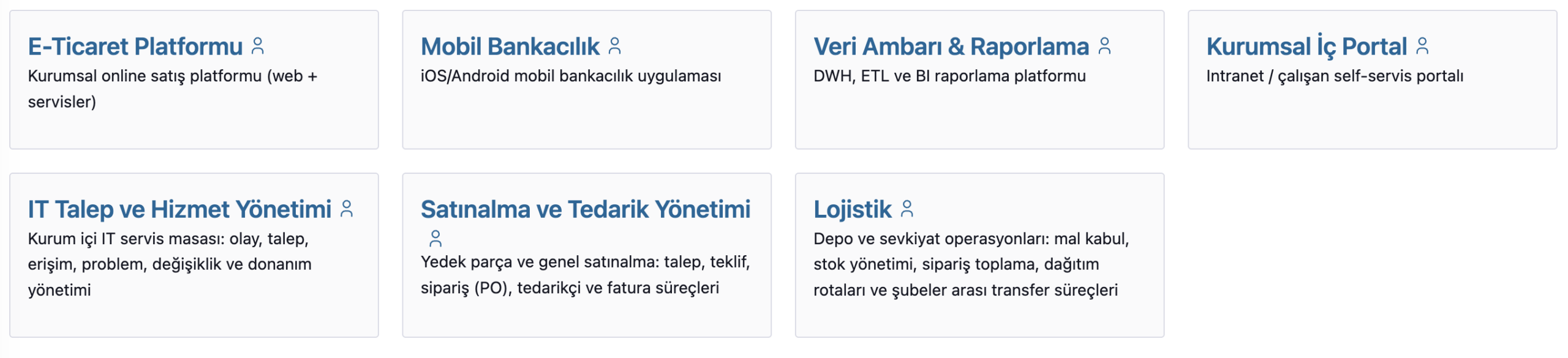 Redmine proje ve departman listesi (temsili)